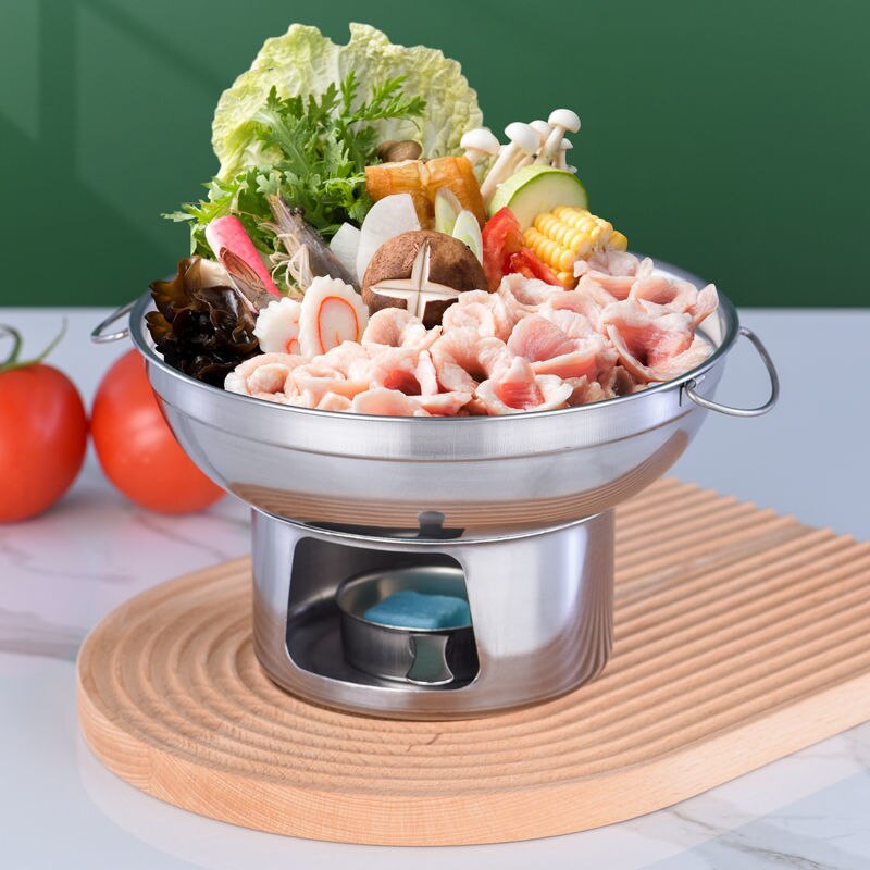Réchaud à alcool avec poignée Portable, brûleur de Camping, récipient de chauffage des aliments, Pot sec, cuisinière à spiritueux en acier inoxydable pour la maison