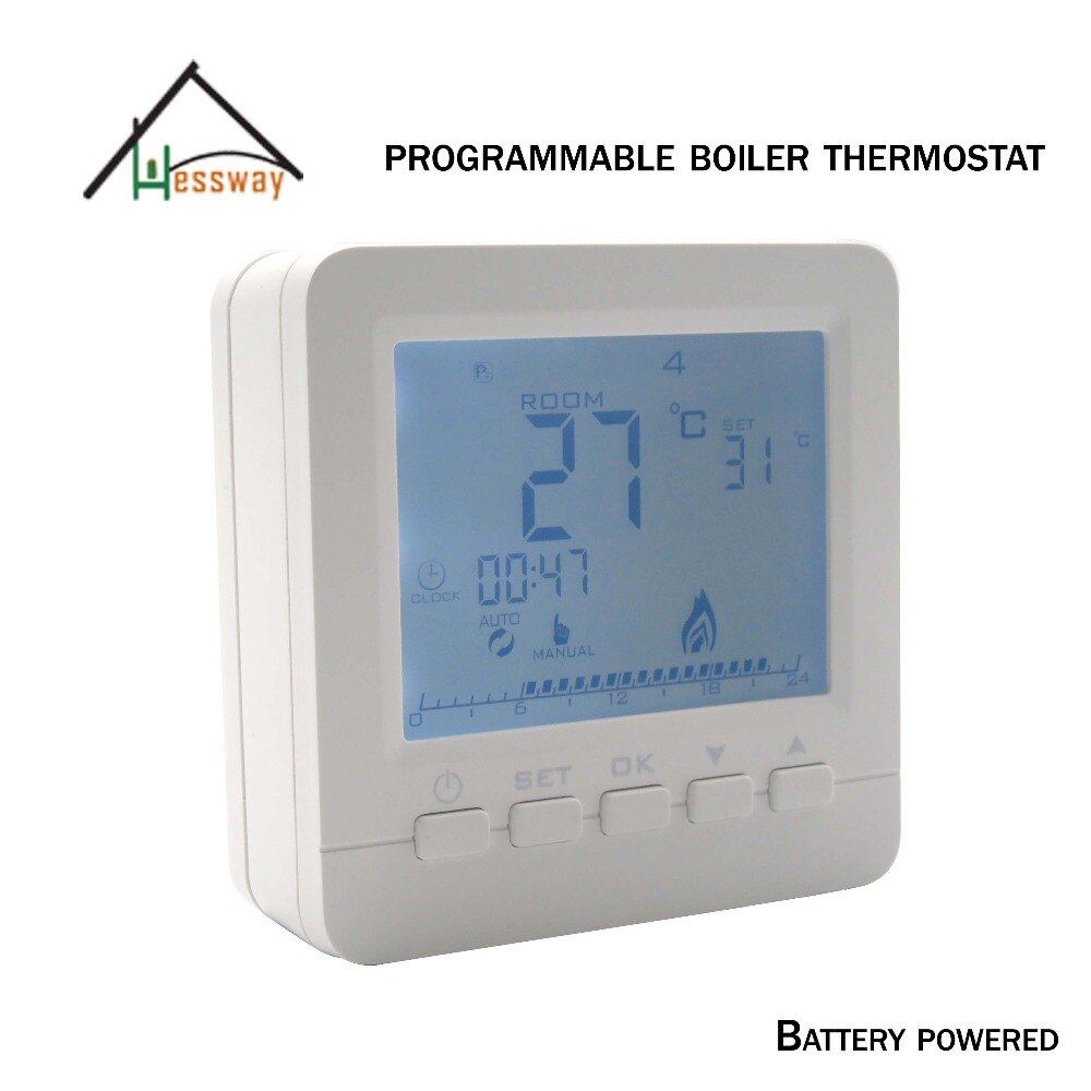 7*6 Programmable wall mount water boiler thermostat for dry contac Valve,radiator Controls