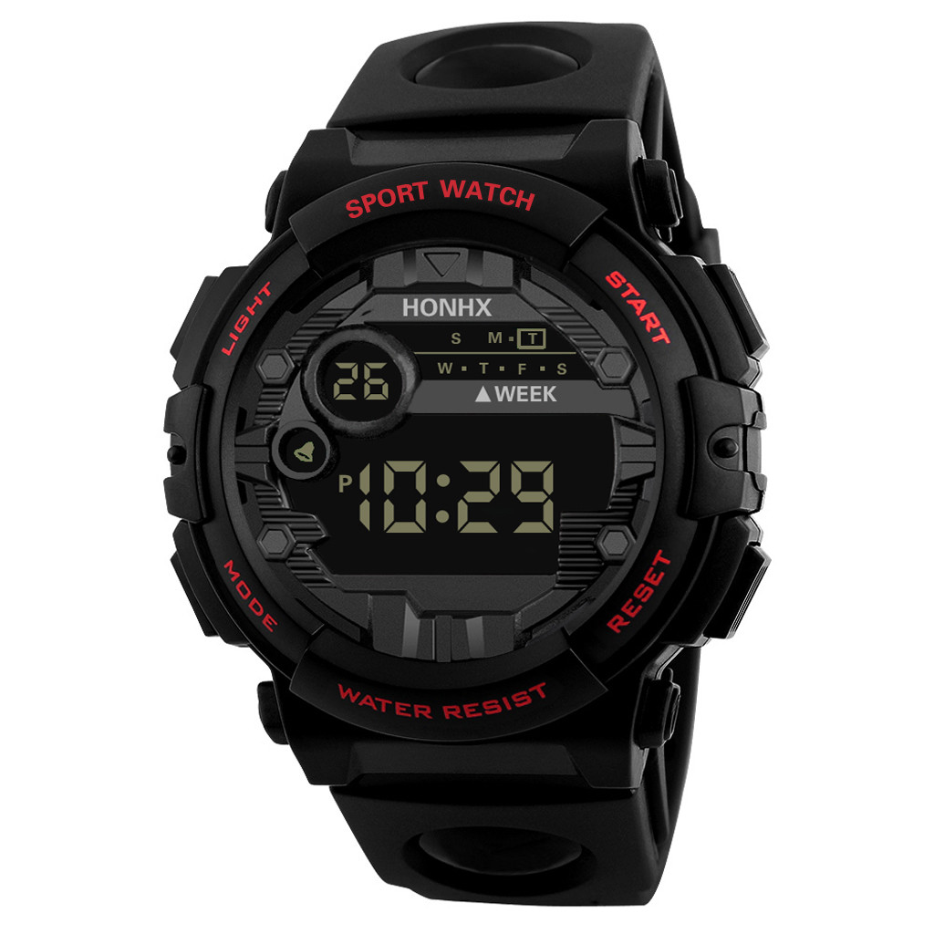 Honhx Luxe Heren Digitale Led Horloge Datum Sport Mannen Outdoor Elektronische Horloge Casual Sport Led Horloges Relogio Digitale: Red