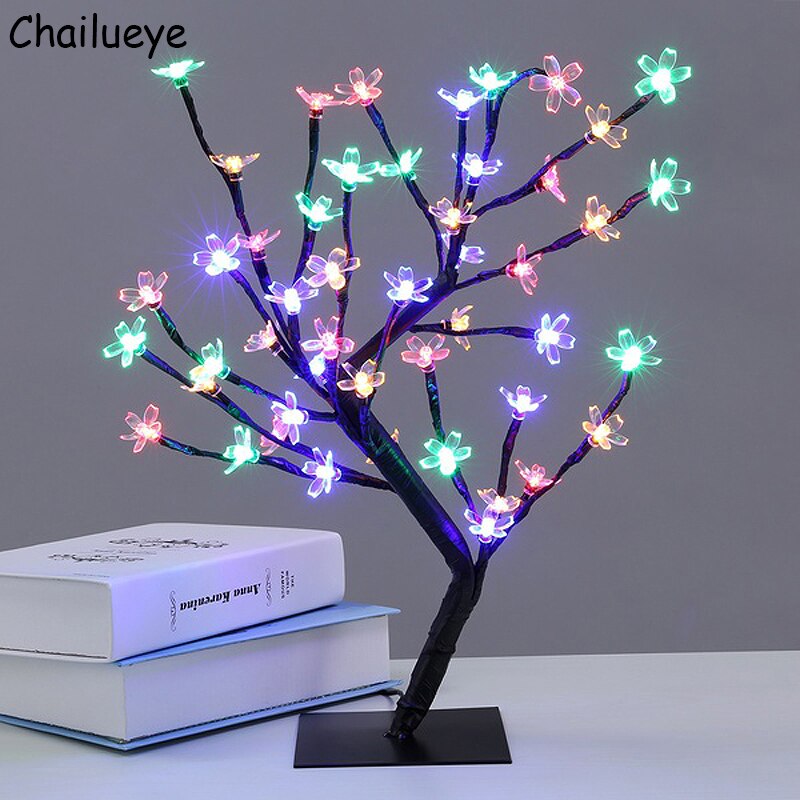 Luminarias LED Cherry Blossom Tree Branches Night Lights Lighting Table Lamps Bedroom Party Wedding Indoor Home Decor