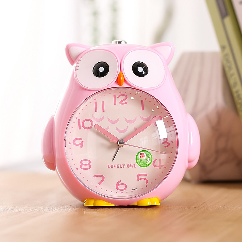 Horloge de bureau chouette muette de dessin animé | Joli réveil d'étudiant, réveil de Table, horloge avec rétro-éclairage, pour enfants