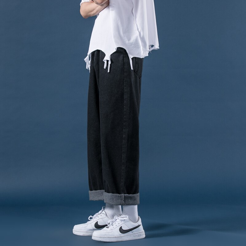 Lyse jeans herre efterår lige løse herrebukser koreansk stil trendy brede ben mopping daddy bukser