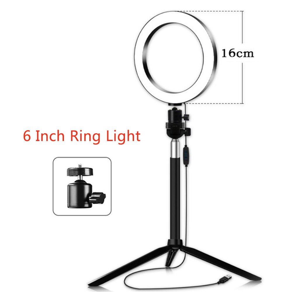 6/8/10inch Mini LED Video Ring Light Lamp Dimmable 3 Lighting Modes USB w/ Tripod Stand Remote Shutter for Network Selfie Makeup