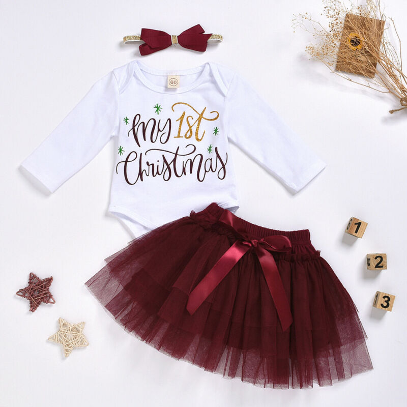 0-18m jule baby pige tøj sæt nyfødt spædbørn piger  my 1st jule bukser tutu mesh nederdel outfits xmas baby kostumer