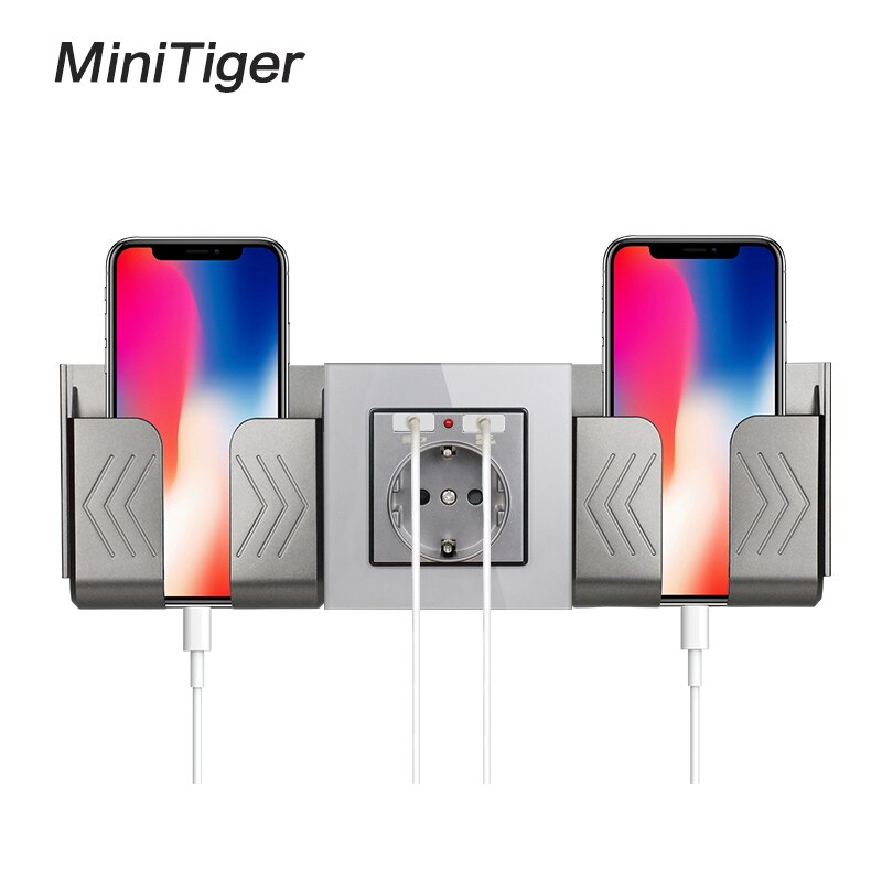 Minitiger grå stikkontakt telefonholder smartphone tilbehør stativ support til mobiltelefon en / to telefonholder