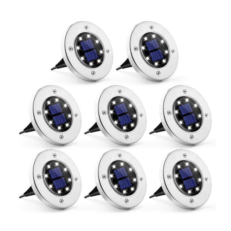 8LEDs Solar Powered Ground Light Waterproof Garden Pathway Deck Lights with Lawn Outdoor Buried Light Plug-in Lamp