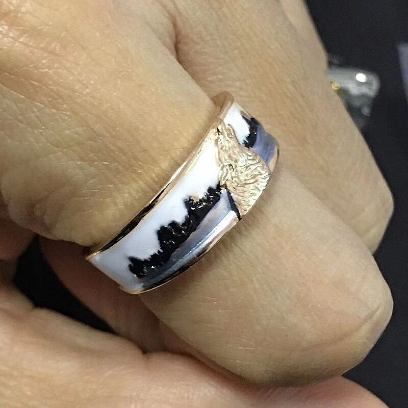 HNSP-Anillo de lobo para hombre, de acero inoxidable, dorado, Punk, Animal, joyería