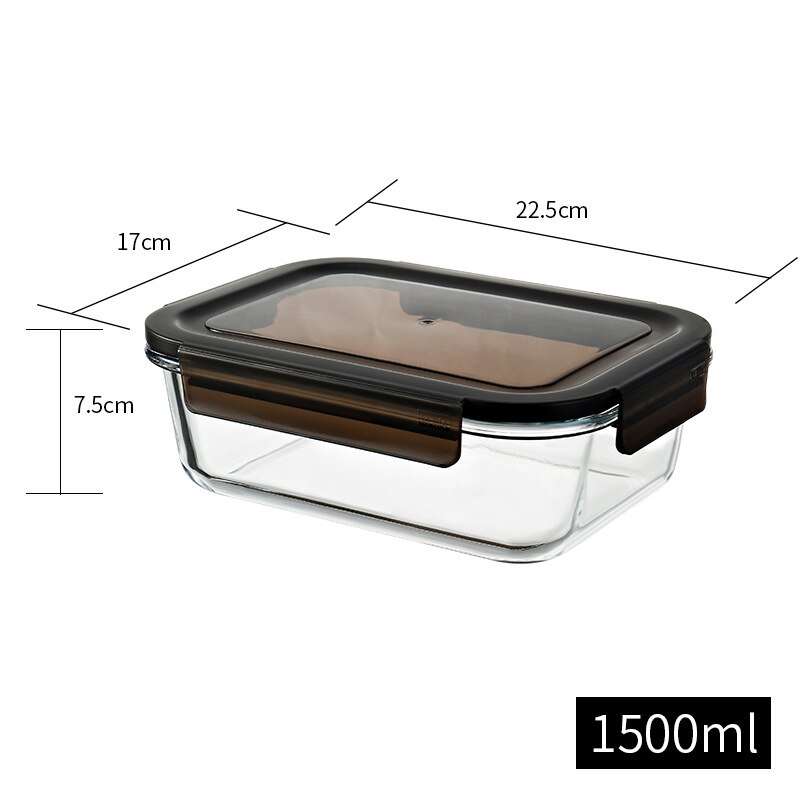 Glass Food Storage Container Microwave Oven Heating Fresh-Keeping Insulation Lunch Box With Cover Refrigerator Storage Box: 1500ml