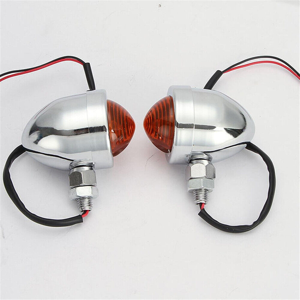 Intermitentes universales Retro para motocicleta Chopper Cafe Racer, luces de señal de giro para motocicleta, Scooters, indicador de Metal, 12V, Color cromado