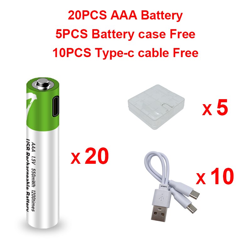 Pilas AAA de iones de litio de 1,5 V, recargables por USB, 750 mWh, para control remoto, ratón inalámbrico + Cable