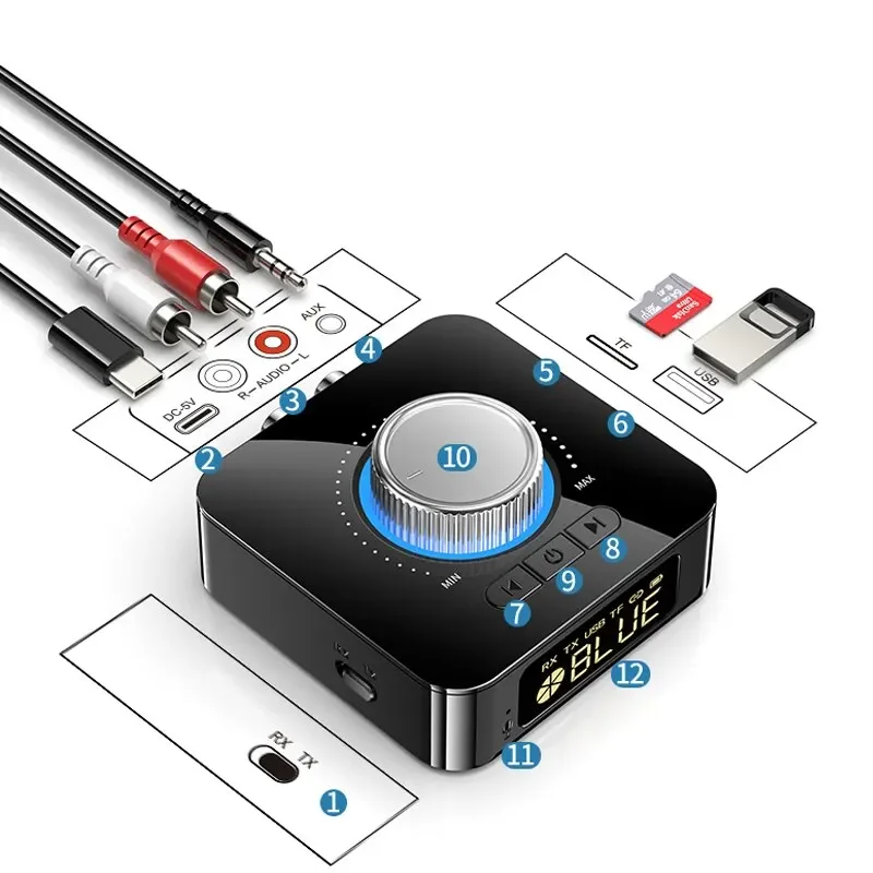 Bluetooth Empfänger Sender Fernbedienung Stereo Musik 3,5mm AUX Jack RCA TF Karte Wireless Audio Adapter für Car Kit TV PC