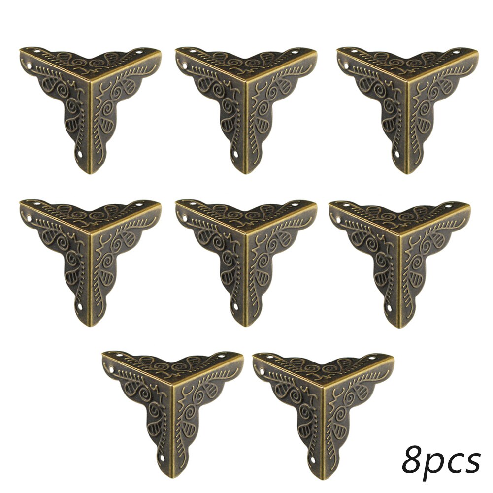 8pcs/pack Antique Style Jewelry Box Hardware Corner Feet Protect Angle Carved Decorative Wooden Case Edge With Nails Furniture: Green Patina