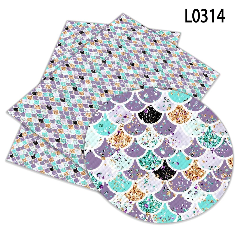 Fish Scales Pattern Printed Faux Artificial Synthetic Leather 30 x 136 cm for Bow Synthetic Leather DIY Decoration Crafts L031