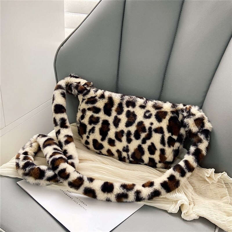 Winter Shoulder Bag Female Leopard Female Bag Chain Large Plush Winter Handbag Messenger Bag Soft Warm Fur Bag: Color 6