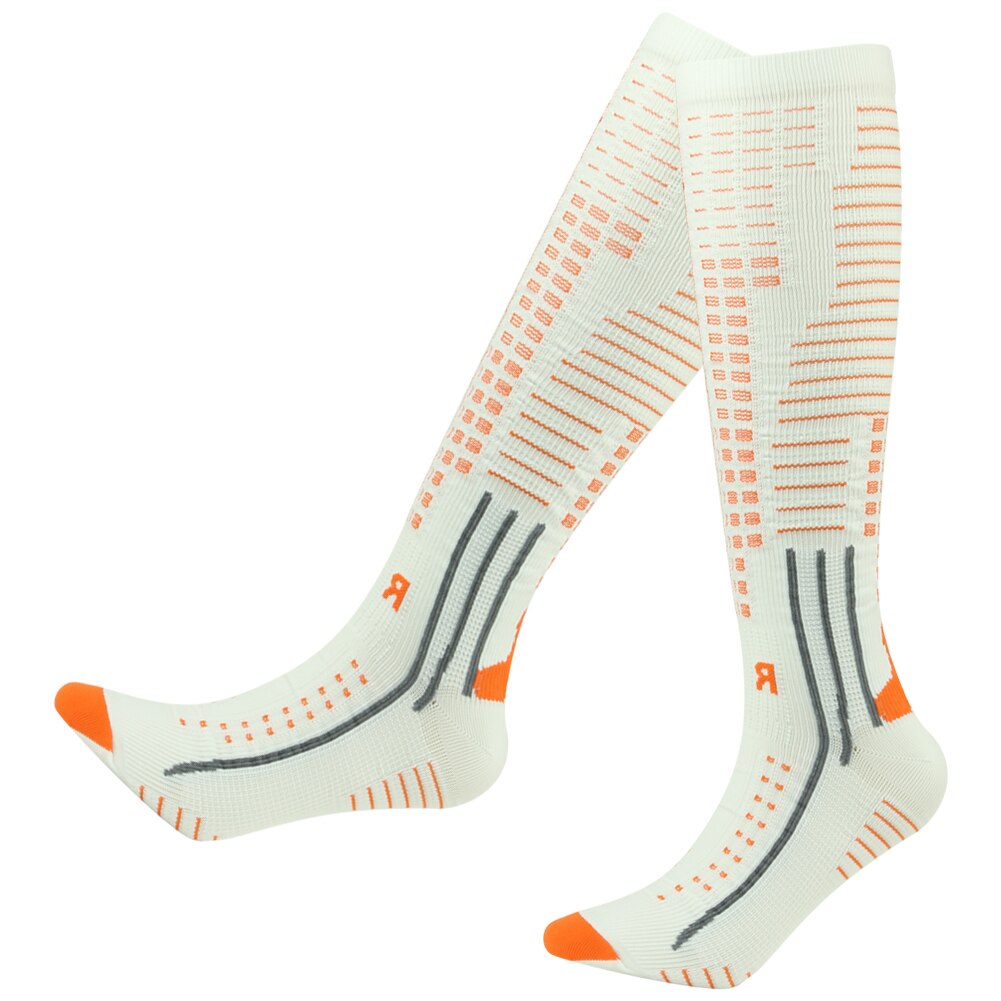 RANDY SONNE Kompression Socken 40cm Knie Hohe Sport Verwenden Laufen Wandern Klettern Basketball Männer Frauen Socken 1 Paar: White orange / S