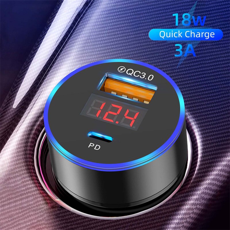 UKGO – chargeur de voiture à LED 6A PD 18W, double USB, Charge rapide 3.0, pour téléphone portable, pour iPhone Huawei Samsung Galaxy