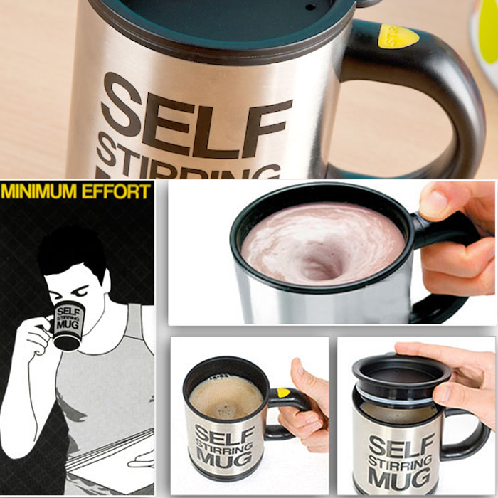 350ml Lazy Man Stainless steel Office self stirring Mug Mixing Tea Coffee