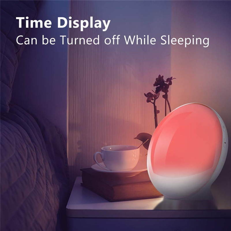 Despertador Digital colorido ajustable, con luz de despertador, reloj de noche natural, luz de Amanecer y sonidos naturales, Radios FM