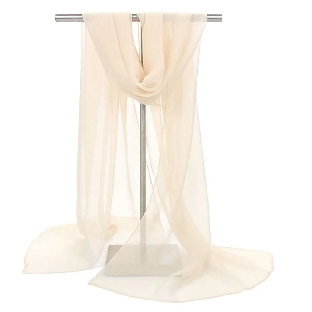 Lenço de chiffon para mulheres, elegante xale longo, cor sólida, chiffon, hijab, verão, proteção solar, lenços de praia: CINZA