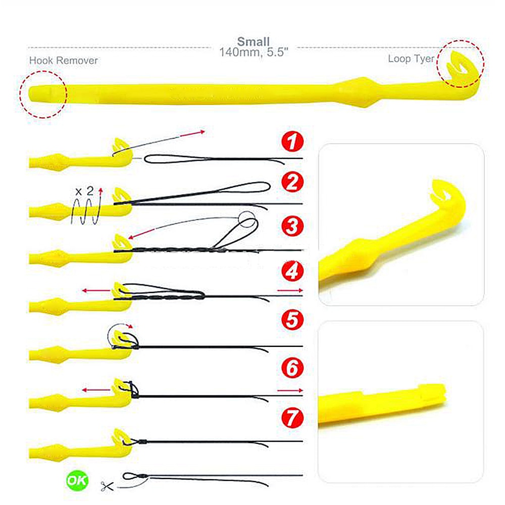 2 Pcs/Set Hook Loop Tool Tie Fast Knot Tying Tool for Fly Fishing Hook Tools Line Tier Kit Plastic + Stainless Steel