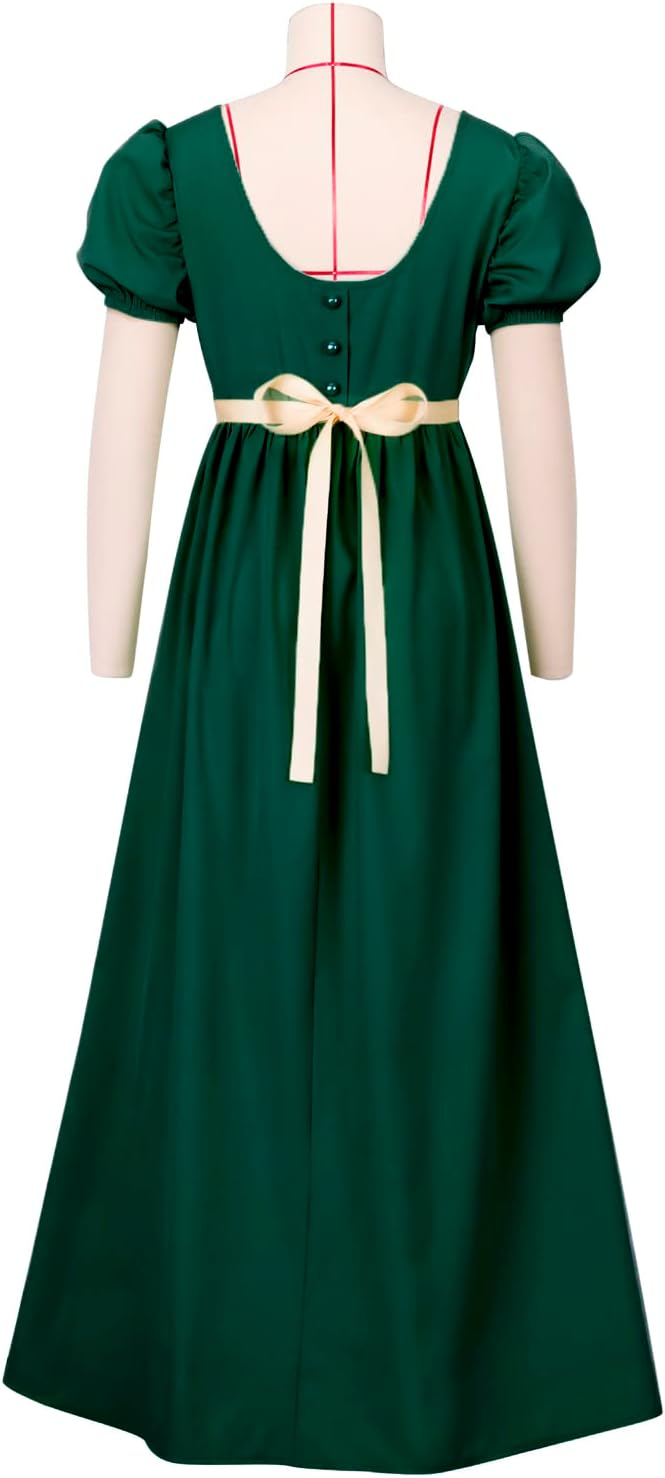 Grünes Regentschaft kleid für Frauen kostüm mit Schärpe Empire Taille gekräuseltes langes Kleid mit Puff ärmeln für Partys, Hochzeiten und Gala