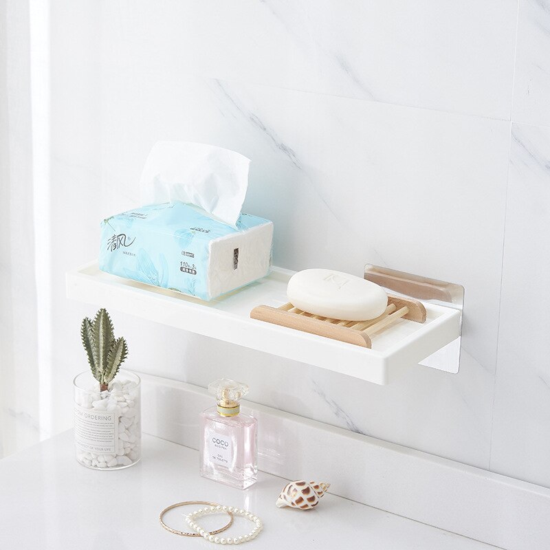 Plastik badeværelseshylde forfængelighed væghængende stativ selvklæbende opbevaringsstativ gratis stansning bruseholder køkkenting toilet arrangør