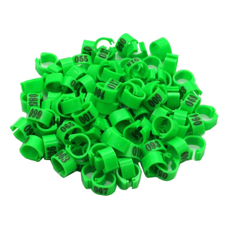 100 stks Binnendiameter 12 MM 14 MM Duif Vogel Plastic Clip Ringen Duif gekleurde voetring Nr.1-100 Gevogelte Beenbanden: L / green
