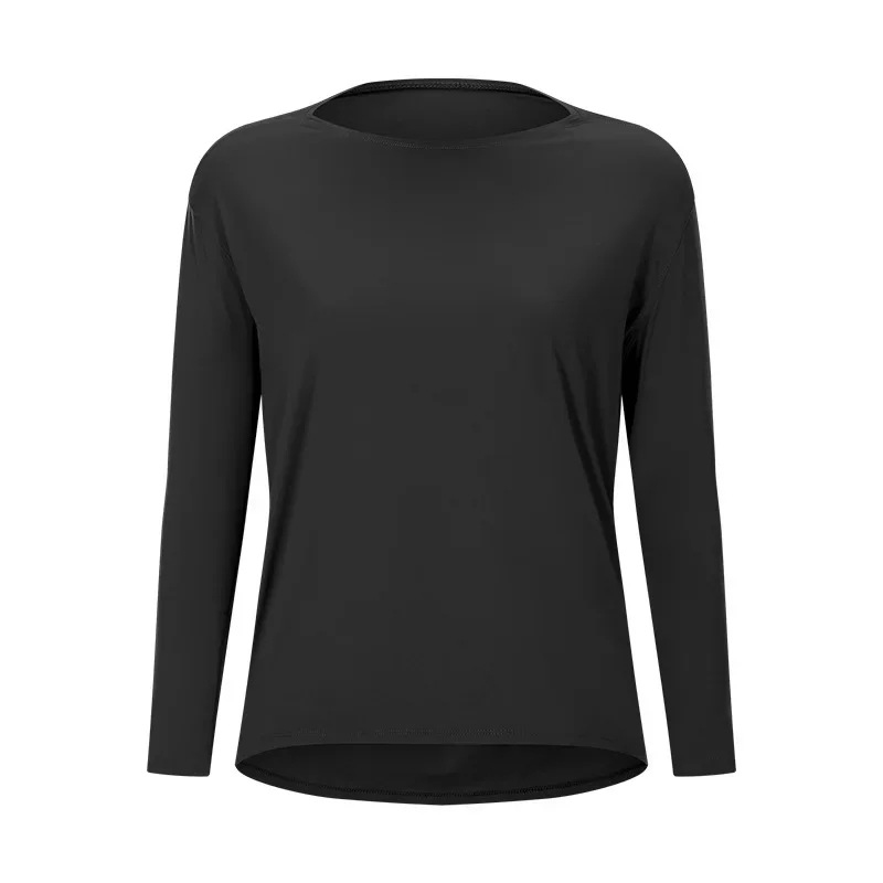 Løst yogatøj til kvinder til forår og efterår, nøgen og hudvenlig tynd fitnesssports-pendler-t-shirt med lange ærmer: L / Lavendel