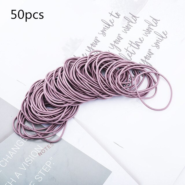 100pcs/bag 4.5cm High Elastic Rubber Bands Basic Hair Bands Scrunchies Hair Ties Gum Women Girls Braided Ponytail Holder Rings: pink (no bag)