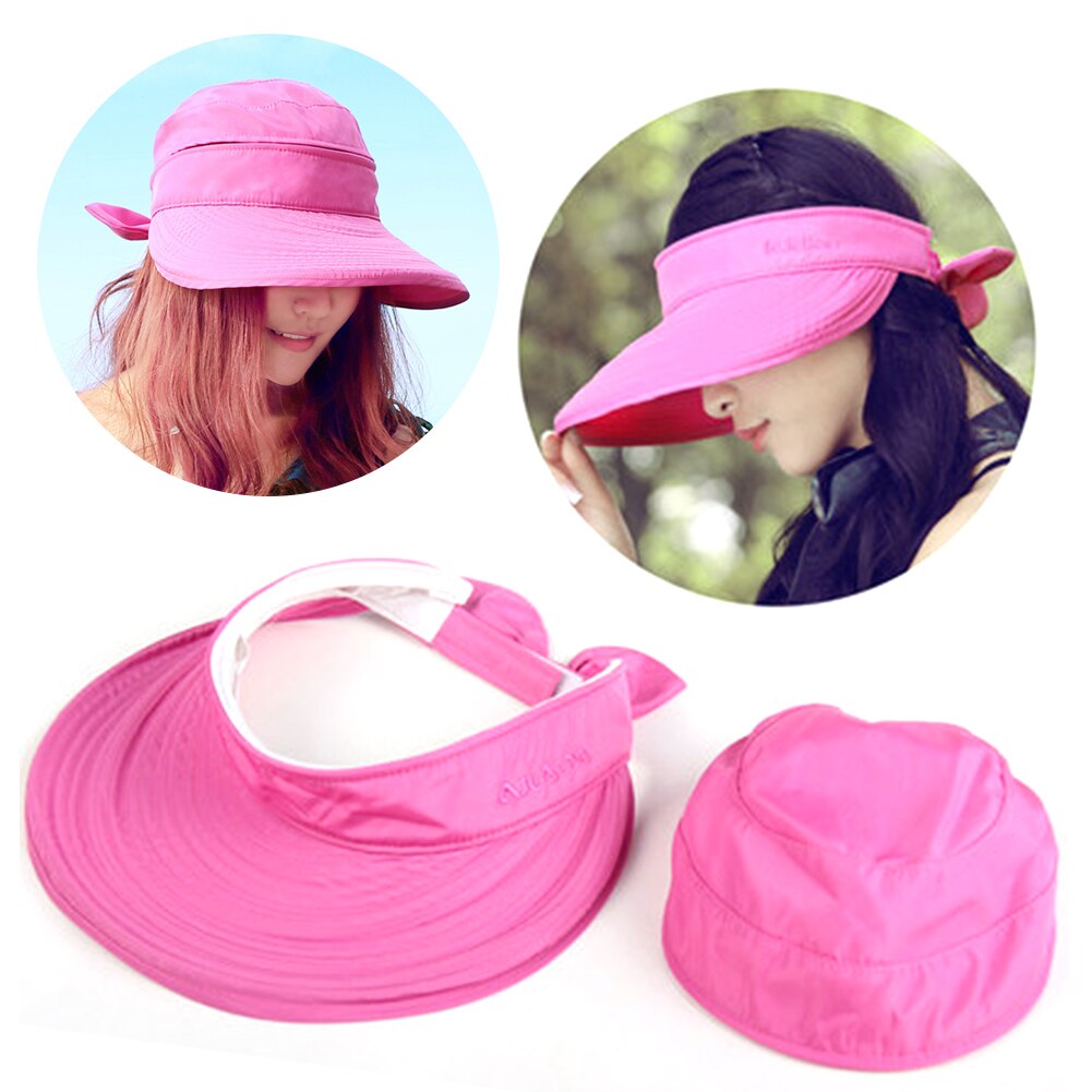 Solhatt utomhus praktiskt vikbart mössa resor sommar vandring strand bowknot damer koreansk stil solid visir