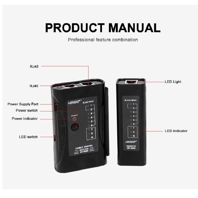 Noyafa NF-468V Network Ethernet RJ45 CAT5E CAT6 LAN Cable Tester RJ11 Test Tools For UTP/STP Line RJ12 Wire Check