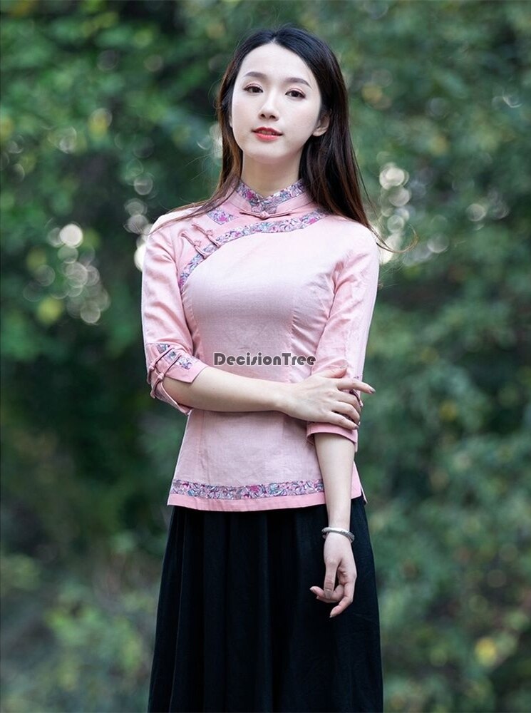 Tangsuit-Camisa de estilo chino para mujer, ropa tradicional china, blusa vintage con estampado de flores para , qipao,
