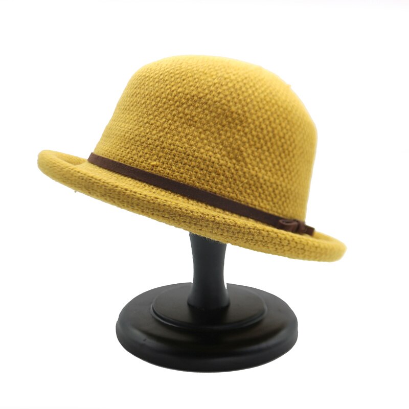 Autumn Winter Women Fedoras Hats Bowler hat Female bonnet: yellow