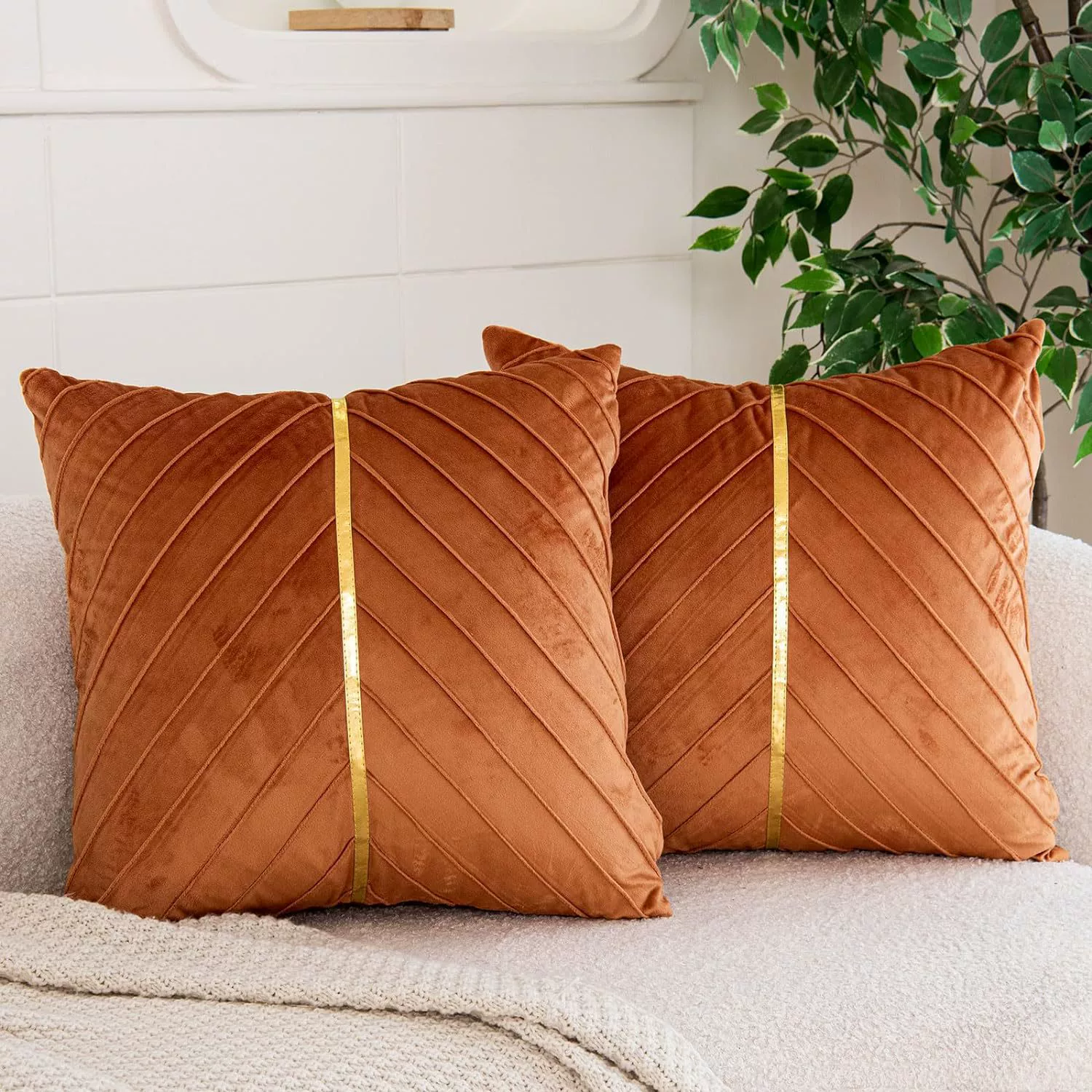 Samt-kissenbezüge,  of 2er- pack, inklusive goldfarbenem leder-weihnachtsdeko-kissenbezug, luxuriöser, moderner kissenbezug für sofas: 470*1500mm / Orange