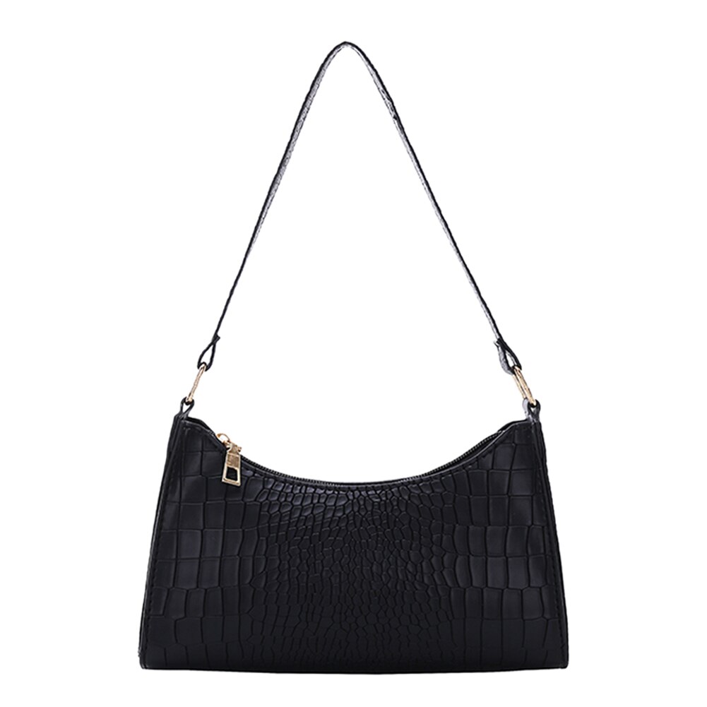 Eenvoudige Alligator Pu Vrouwen Handtassen Elegante Schouder Onderarm Tassen Kantoor Dame Kleine Rits Bakken Street Subaxillary Tas: Black