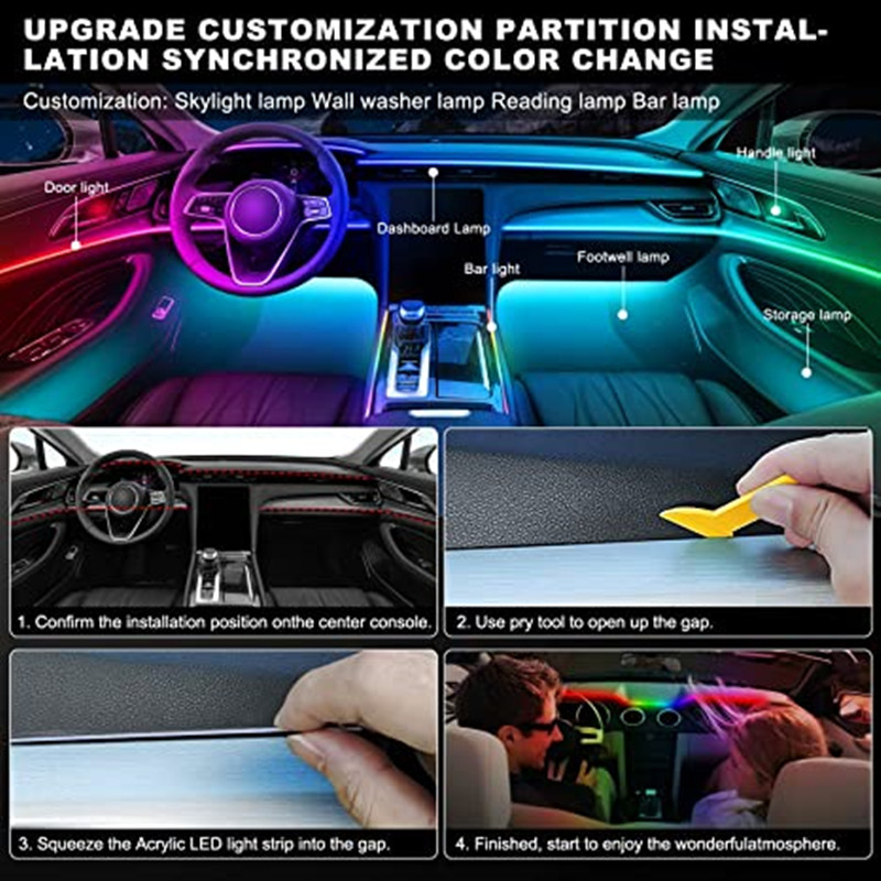 Full Color Streamer Car Ambient Lights RGB 64 Color Universal LED Interior Hidden Acrylic Strip Symphony Atmosphere Lamp 18 in 1