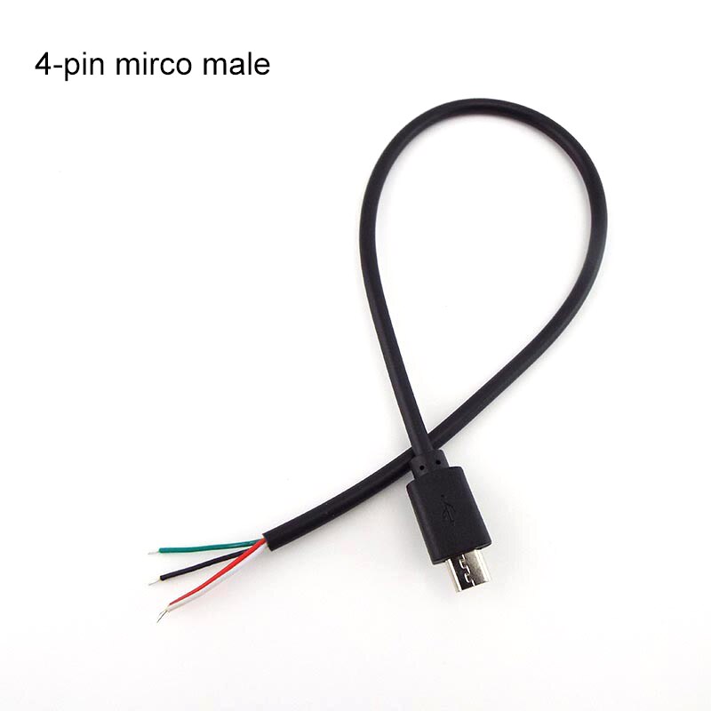 5 stk micro usb 2.0 a hunstik android interface 4 pin 2 pin han hun kvindelig strøm data opladning kabel ledning stik 30cm: 4- pin mikro han