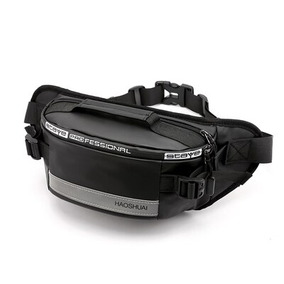 Anti Diefstal Mannen Riem Bodybag Grote Capaciteit Hip Reflecterende Strip Enkele Schoudertas Mannen Messenger Bag Nylon Trendy borst Zak: Black