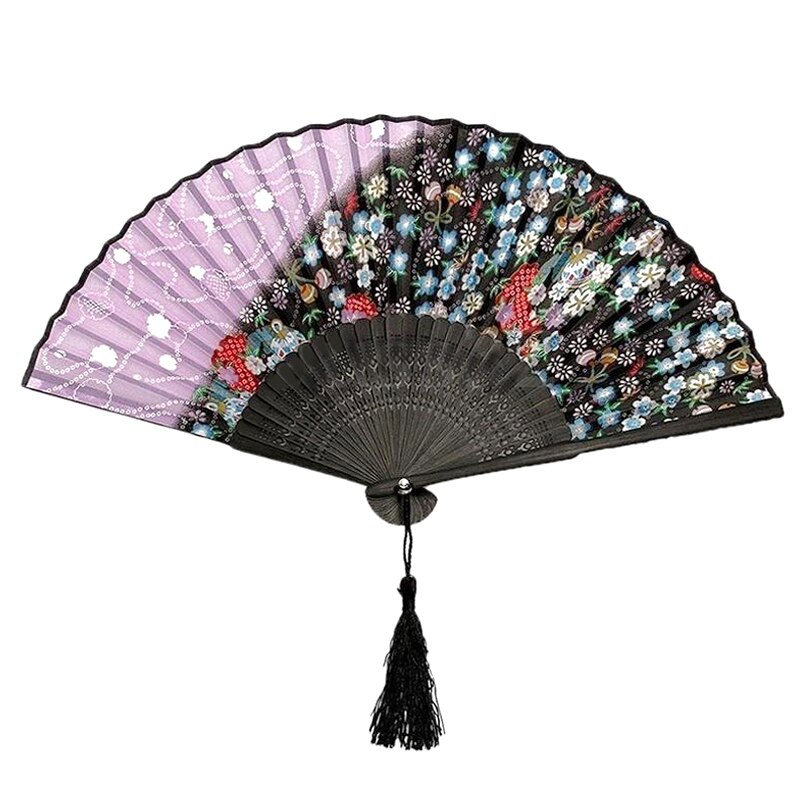 Abanico de seda cruda artesanías chinas estilo chino señoras viento artesanía abanico de seda abanico con estampado de cerezos antigüedad plegado pequeño
