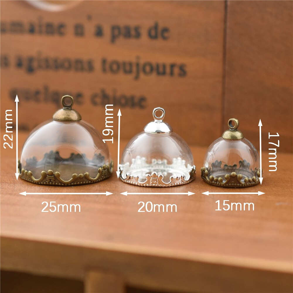 10set hollow glass dome with setting base beads cap set orb glass globe pendant glass bottle jewelry pendant