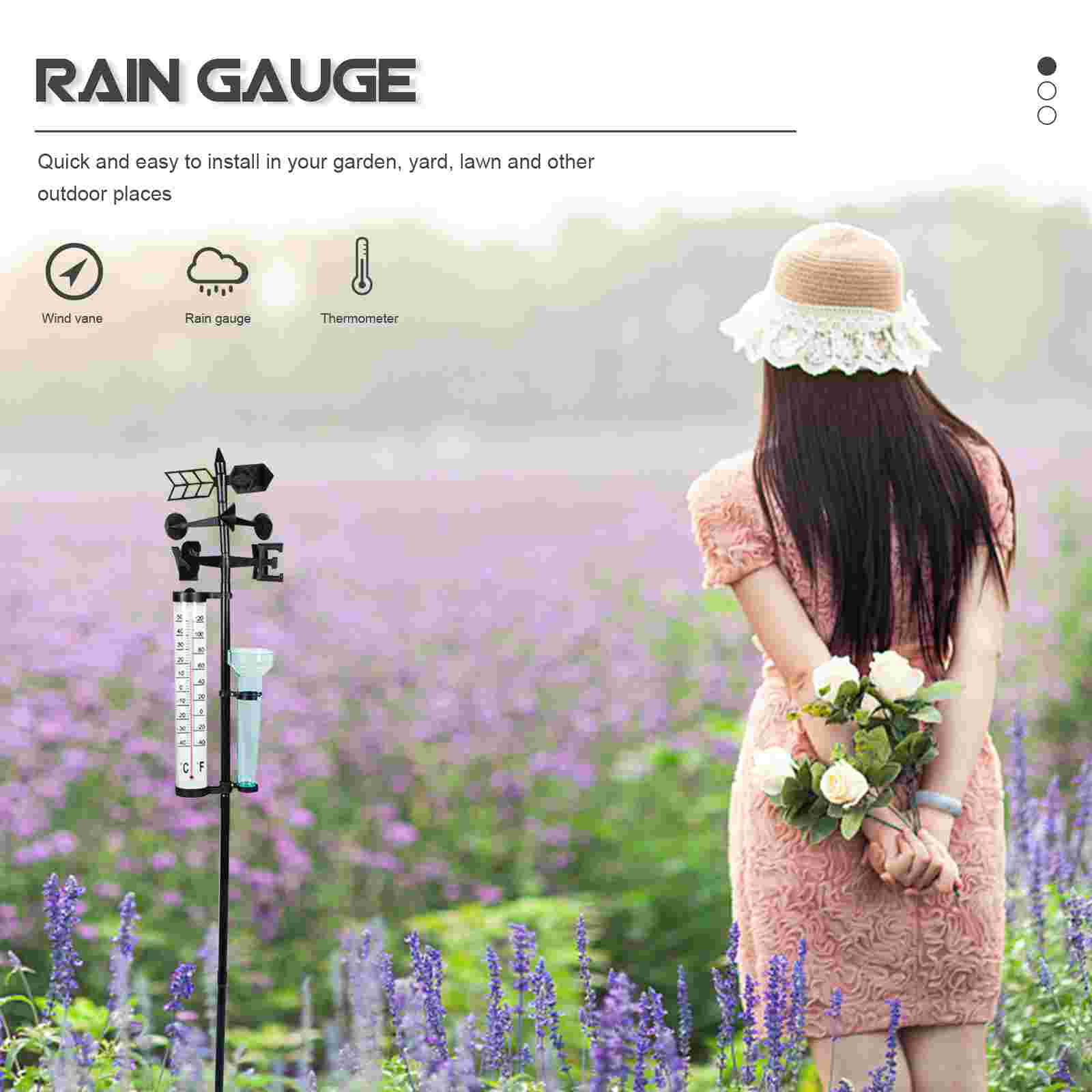 3-in-1 Rainfall Gauge Outdoor Rain Gauge Outdoor Wind Indicator