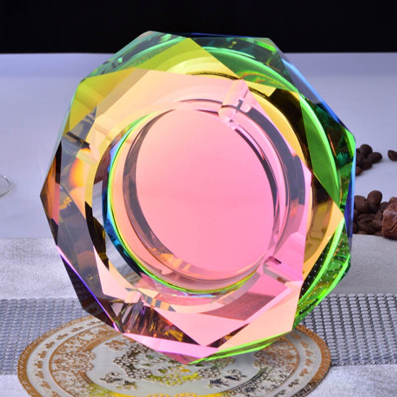 Luxe Gold Clear Black Kleurrijke 12 cm Ronde Crystal Asbak Asbak voor Vriendje Home Decor DEC184: Multi