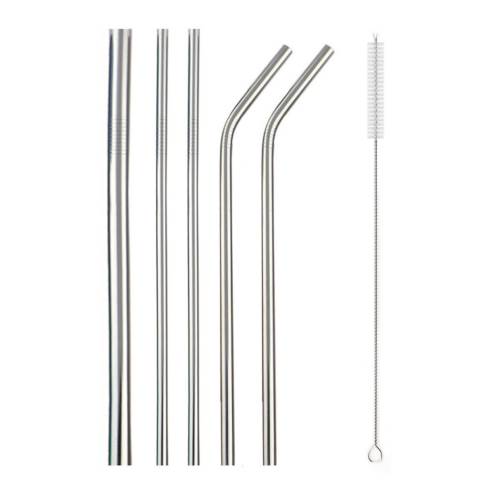 5 piezas Metal reutilizable beber 304 paja de acero inoxidable robusto doblados hacia bebidas pajitas con cepillo limpiador para tazas 20 /30oz: 5PCS Silver Straw