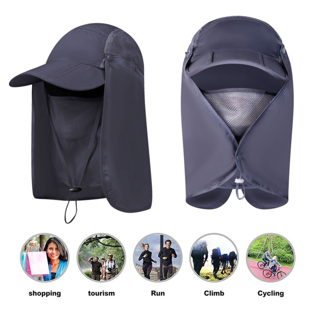 Gorros de solapa de nailon de secado rápido con correa de barbilla de 360 grados parasol protección UV cara plegable máscara