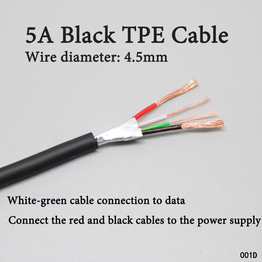 20 metros de cable de 4 hilos blanco negro cable de datos cable USB cable de USB Micro de tipo C macho de cable de datos cable de alimentación para teléfono carga de tablet c: Black 4.5mm-TPE