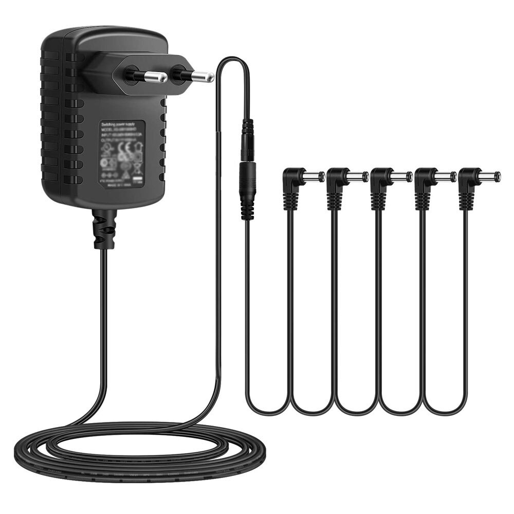 KOKKO Portable guitare effet pédale compresseur Booster distorsion Overdrive 9V 1A adaptateur 5 voies câble 10 voies pédale alimentation: 9V 1A EU Plug
