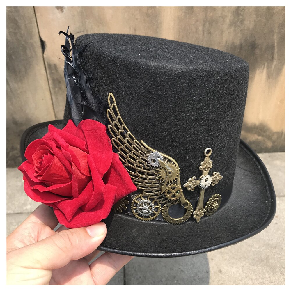 Steampunk Top Hat With Rose For Women Dance Party Hat Cosplay Hat Performance Hat Size 57CM Steampunk Hat