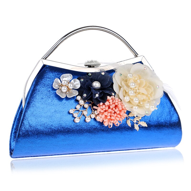 Bloemen dames avondtassen blad diamanten kralen handgemaakte stijl dames clutch portemonnee avondtassen dames kettingen handtas: Blauw
