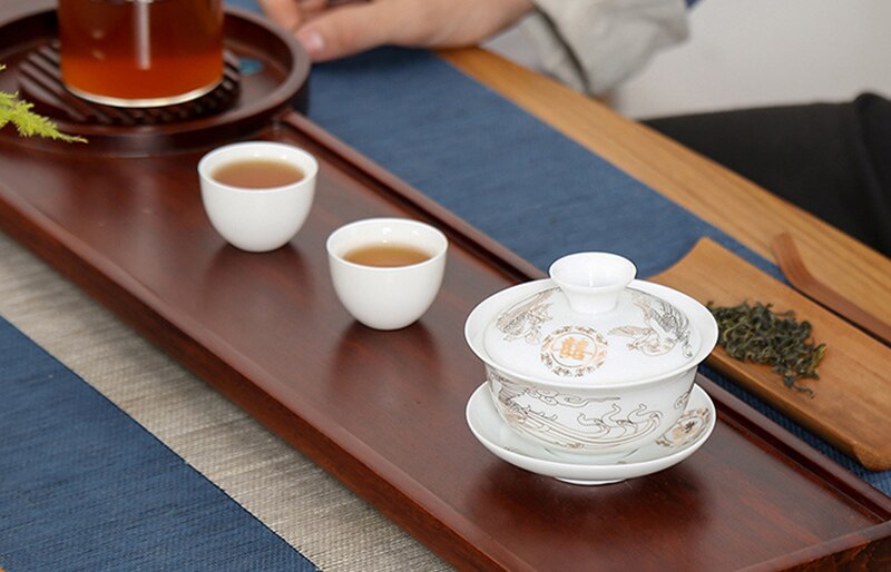 Exquisite Gaiwan tea set,Chinese traditional flower and bird pattern teacup,porcelain teapot tea set for travel easy kettle