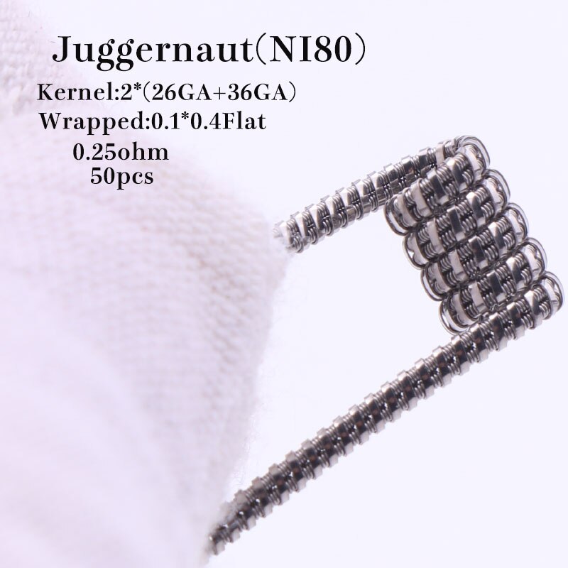 XFKM Ni80 Heating Wire Prebuilt coil Clapton Super Juggernaut alien coil For Serpent Mini RTA RDA RBA Atomizer Tank 50coils/ box: juggernaut 0.25 50